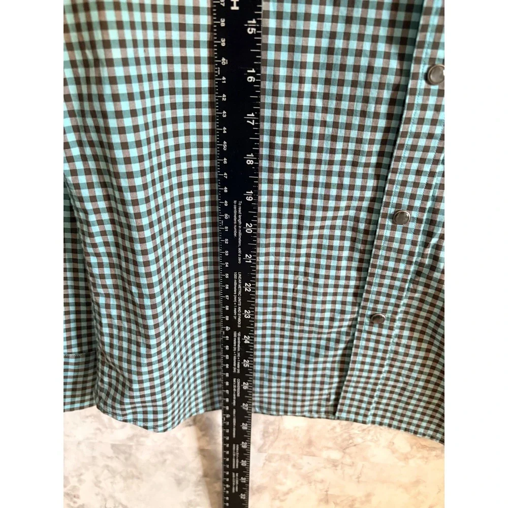 Banana Republic Slim Fit Western Gingham Check‎ Shirt Blue Brown Snap Front M